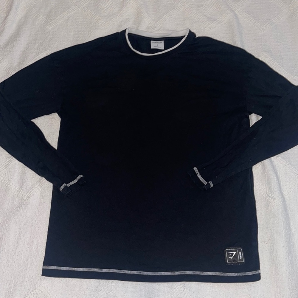 Gymshark Men's Size Small Black Long Sleeve White Logo T-Shirt